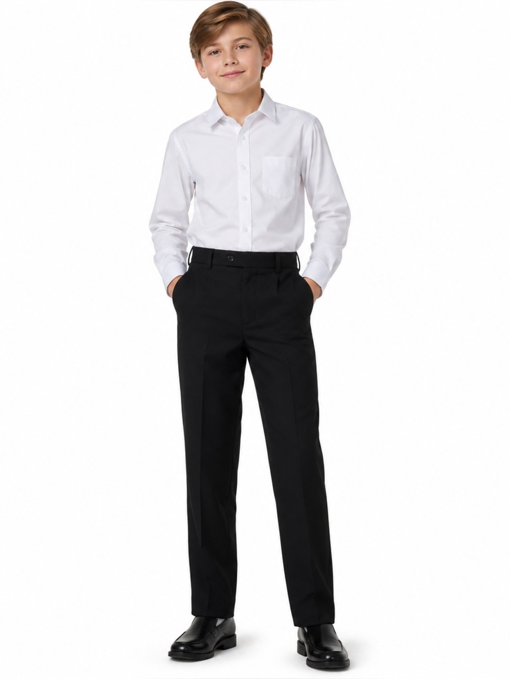 IZOD Boys Black Wool Blend Flat Front Dress Pants Size 8 Regular